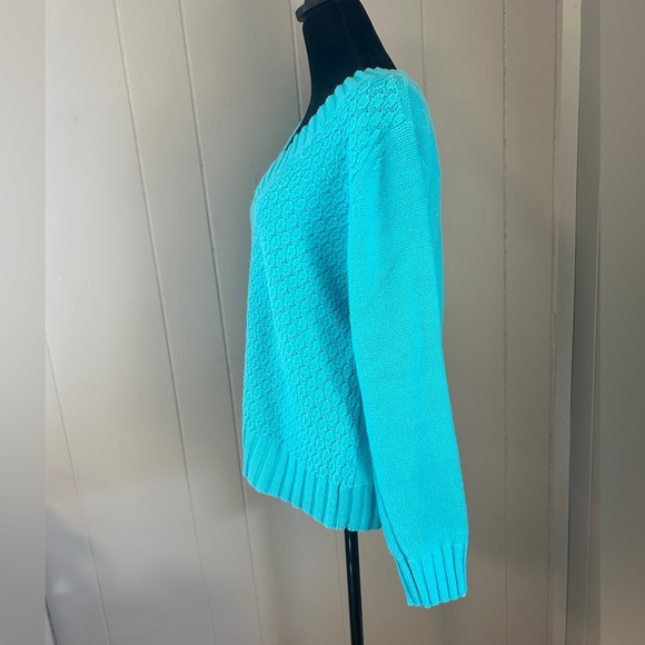 IZOD Women’s V-Neck Textured Knit Turquoise Sweater Size Large - Picture 2 of 9